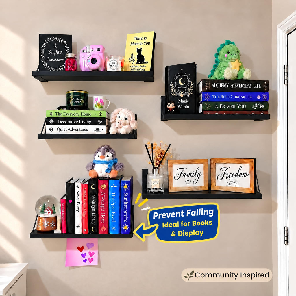 Wall Mounted Black Floating Shelves For Wall (Set of 4, 16.5" Mixed)