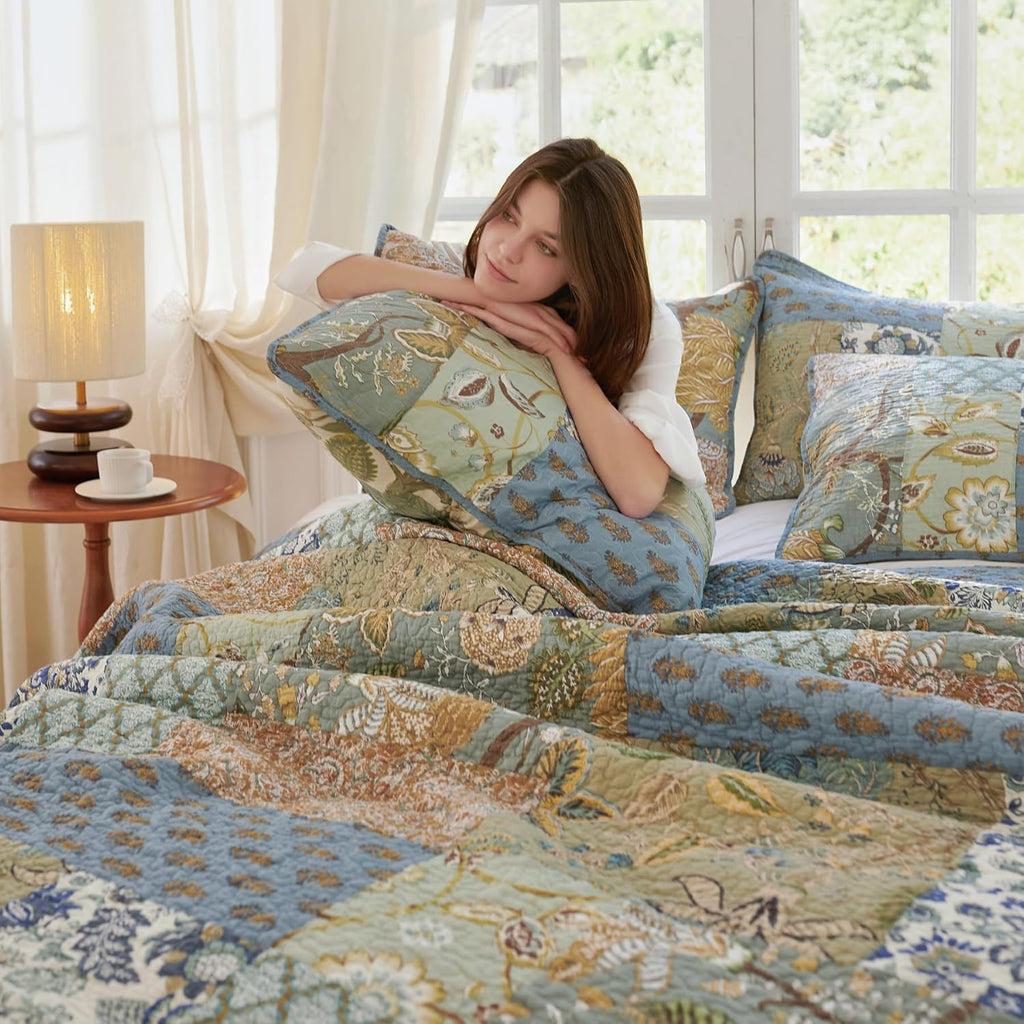 Secgo King Comforter Set- 100% Cotton Quilt King Set, Green, Sage bedspreads (96 * 108 Inch) with 2 Pillow Shams