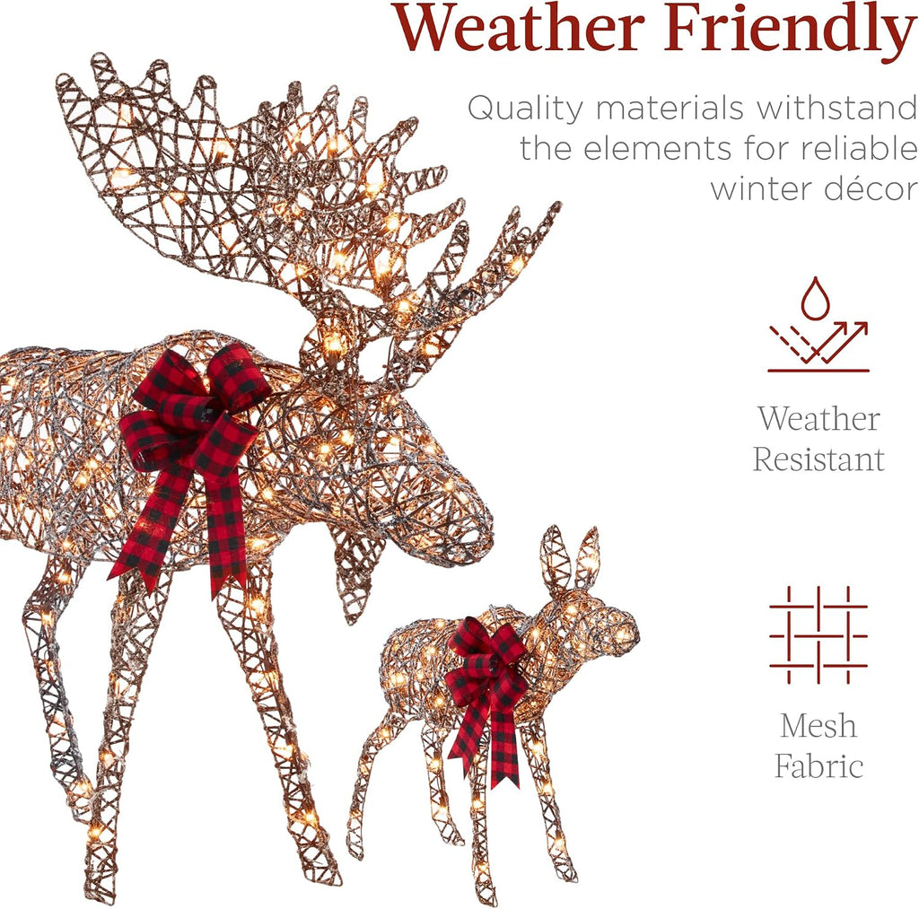 2-Piece Moose Family, Lighted Outdoor All-Weather Christmas Yard Decoration Light-Up Décor Set w/ 170 LED Lights