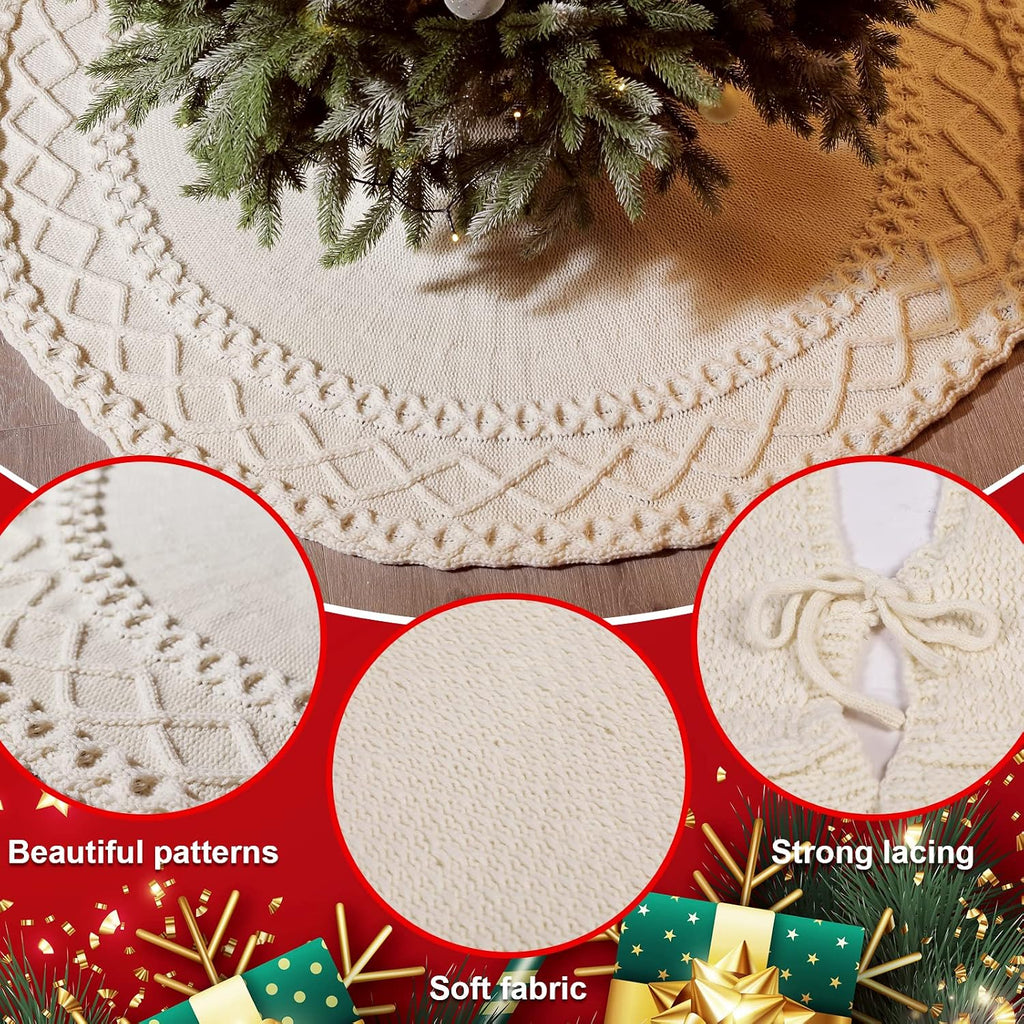 White Knit Tree Skirt 48" - Ivory Knitted Christmas Tree Skirt Mat Party Holiday Ornaments Christmas Decorations