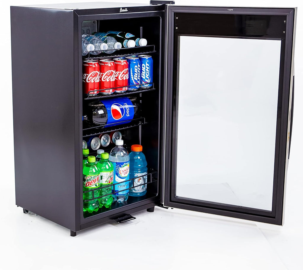 Beverage Cooler with Glass Door 108 Can Mini Refrigerator with Lock for Beer Sod