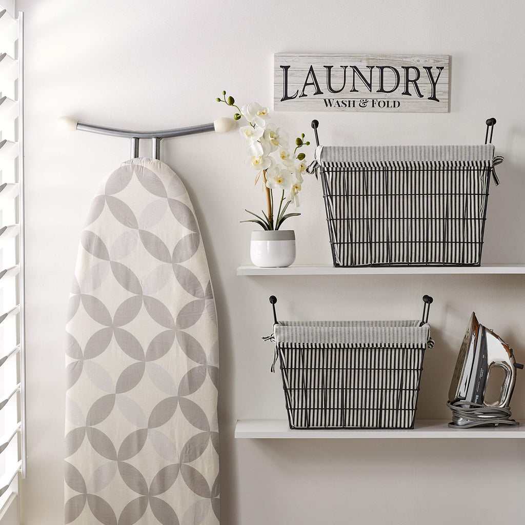 Metal Farmhouse Lined Basket, Contemporary Storage Container, Ticking Stripe, Assorted