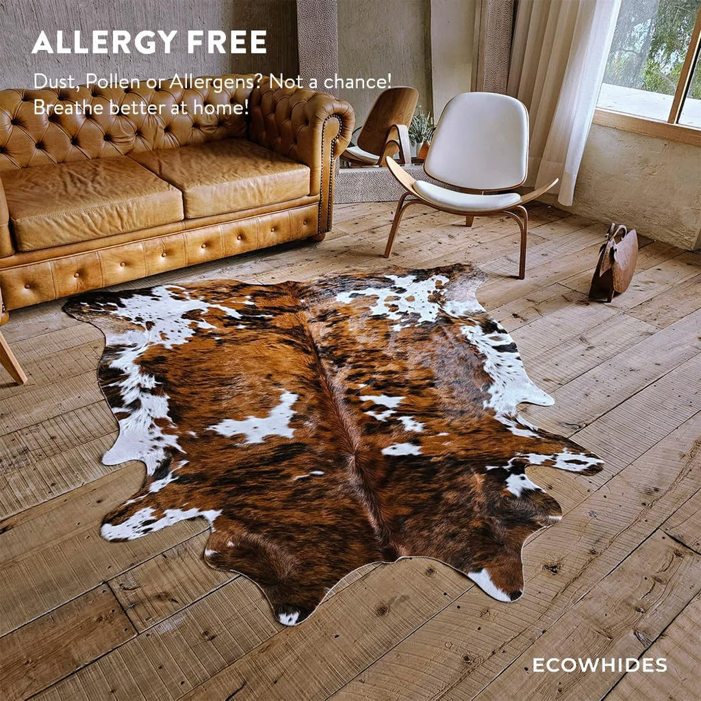 100% Genuine Brazilian Cowhide Rug - One-of-a-Kind Tricolor - Luxury Cowskin Leather Area Rug 7 x 6 feet