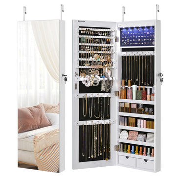 Mirror Jewelry Cabinet Armoire, Wall or Door Mounted, Lockable