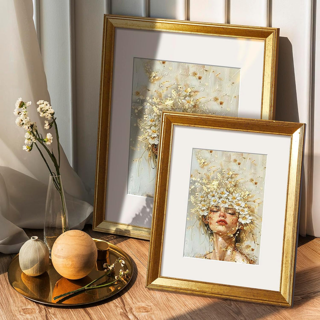 8x10 Gold Picture Frames Set of 6,Rustic Gold Frames Set for Gallery | Fits 5x7 Photo with Mat or 8x10 without