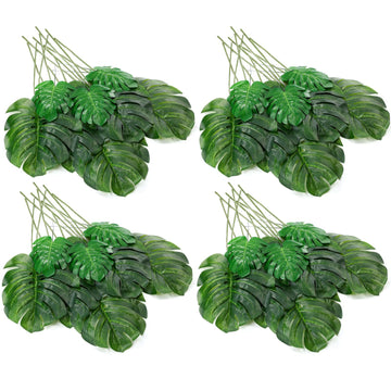 48 Pcs Artificial Palm Leaves Large Fake Monstera Leaf with Stems