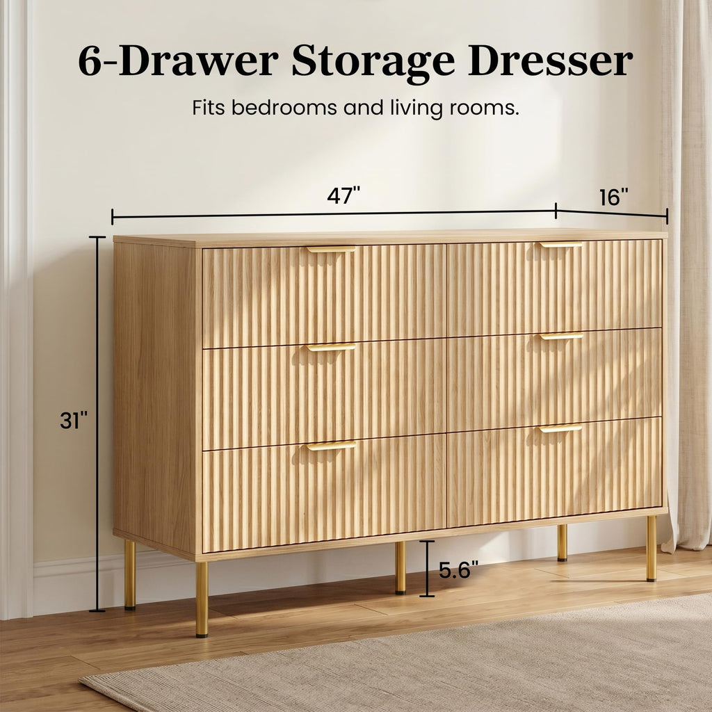 Natural Oak 3-Piece Fluted Dresser and Nightstand Set