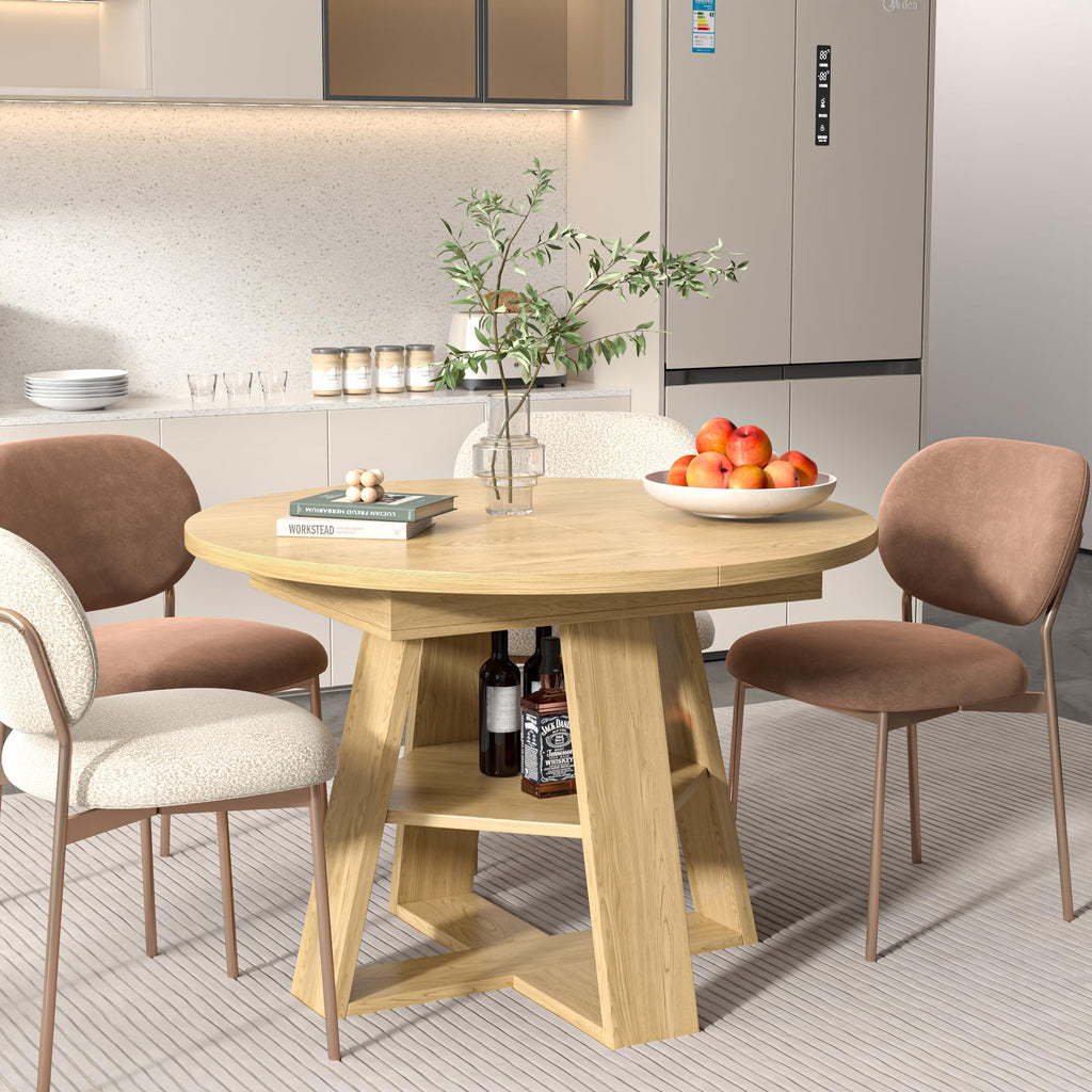 43.3"-59" Extendable Round Oval Dining Table for 4-8 with Storage Shelf