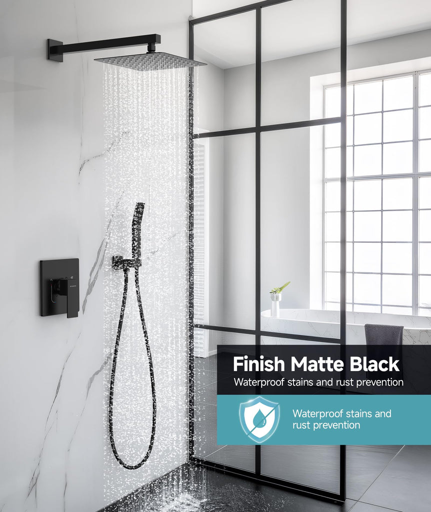 Shower System 10-Inch Rainfall Shower Head Matte Black