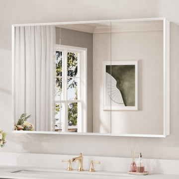 Large Medicine Cabinet Mirror 48 x 32, Black Beveled Frame, 3 Door