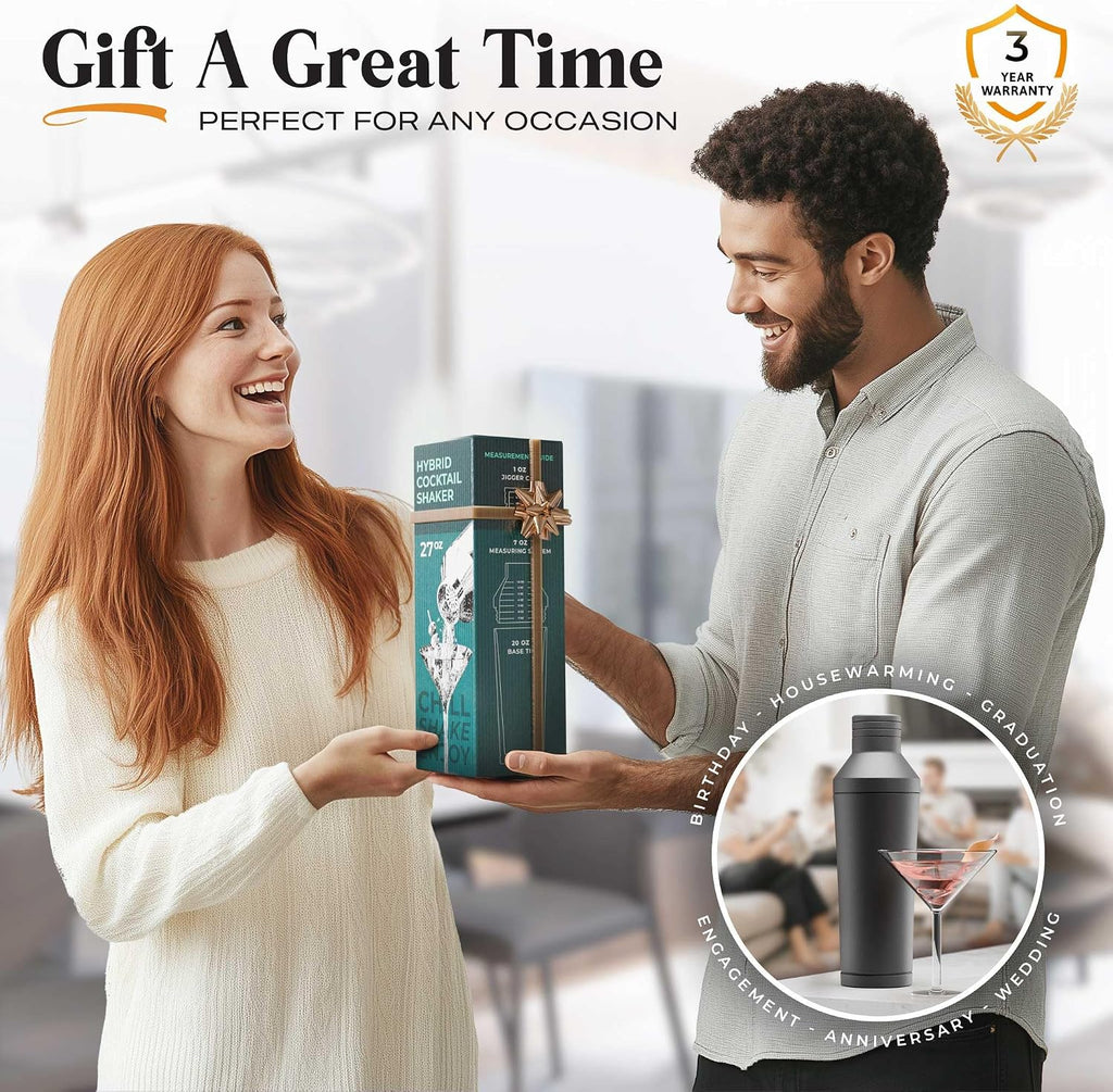 Insulated Cocktail Shaker Set | Double Wall Stainless Steel | Martini Shaker Bar Bartending | Built-in Drink Measure