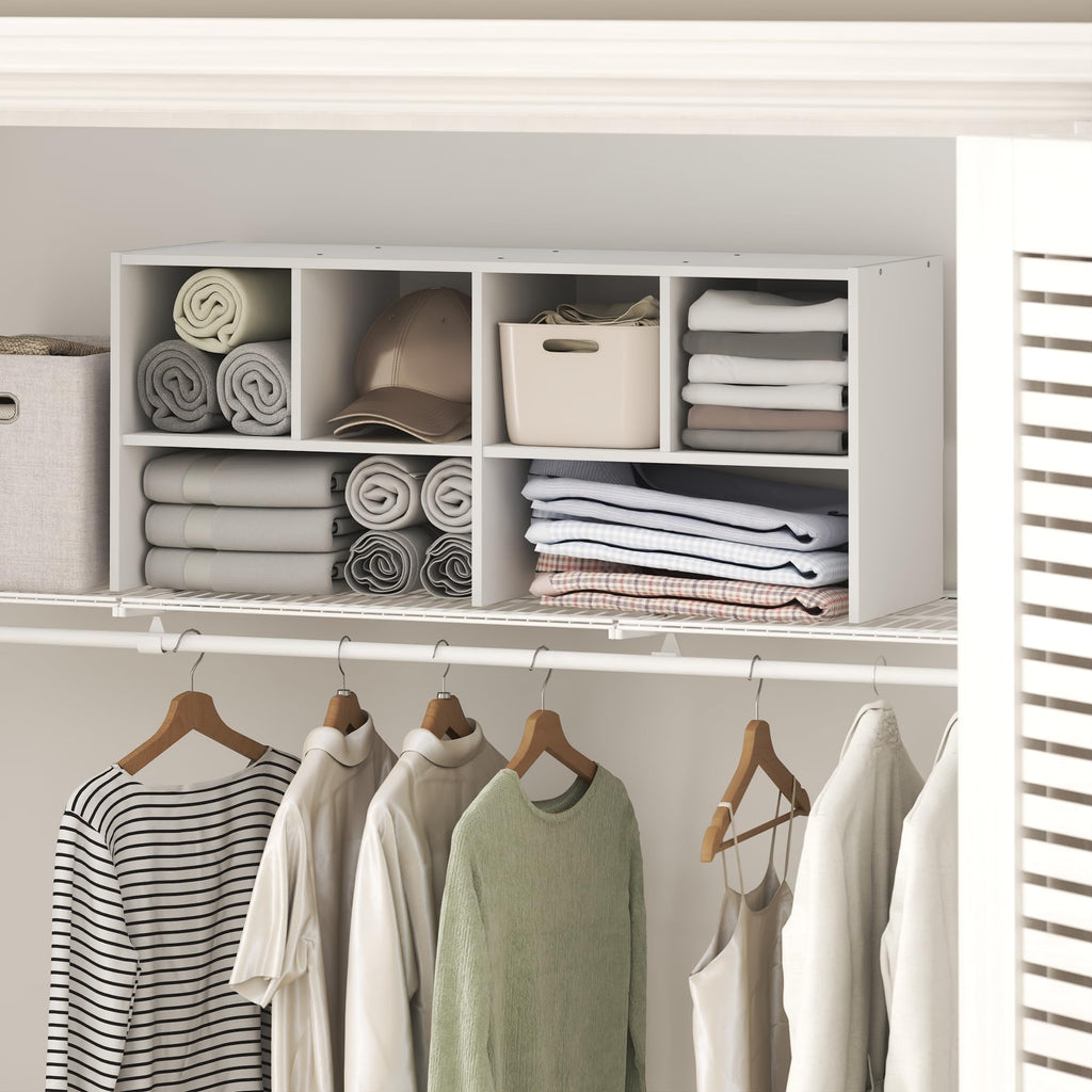 Closet Organizers and Storage, 6-Cube Multipurpose Top Shelf Closet Shelf, Stackable Closet Organization Shelves