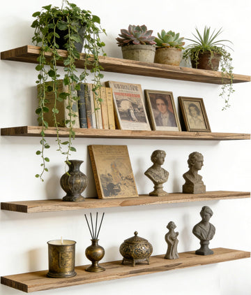 36 Inch Rustic Wood Floating Shelves Farmhouse Wooden Wall Shelves Bedroom Living Room Kitchen Office Set of 4 Light