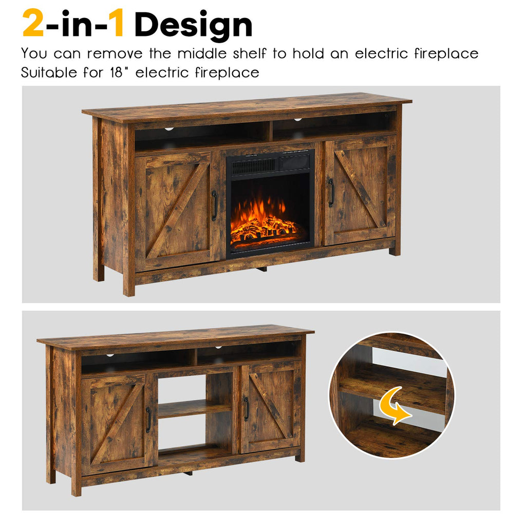 Industrial TV Stand with Barn Doors for TVs up to 65 Inches, Farmhouse TV Console Cabinet with Shelves & Cabinets