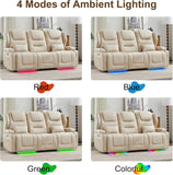 RV Power Loveseat Recliner Sofa, Leathaire Fabric 3-Seater Wall Hugger Reclining Sofa