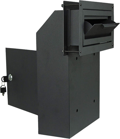 Door Drop Box for Mail, Rent, Deposit, and Night Key - Through The Door Locking Steel Mailbox with Rear Access (Black)