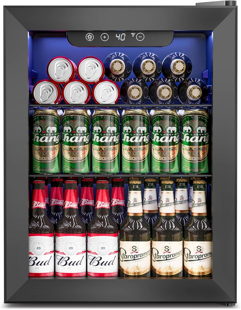 1.7 Cu.Ft Beverage Refrigerator Cooler - 68 Can Mini Fridge Glass Door for Drink
