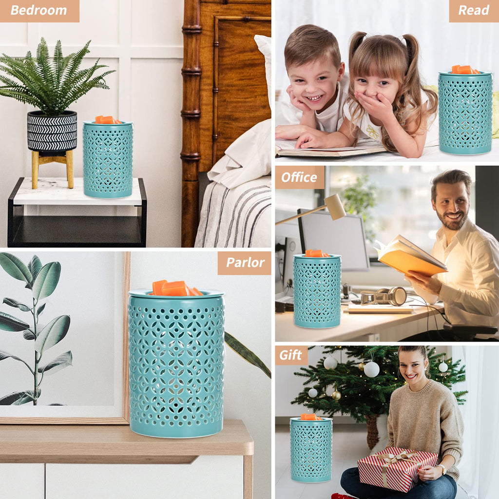 Ceramic Wax Melt Warmer with Timer and 1 pc Silicone Dish Cyan