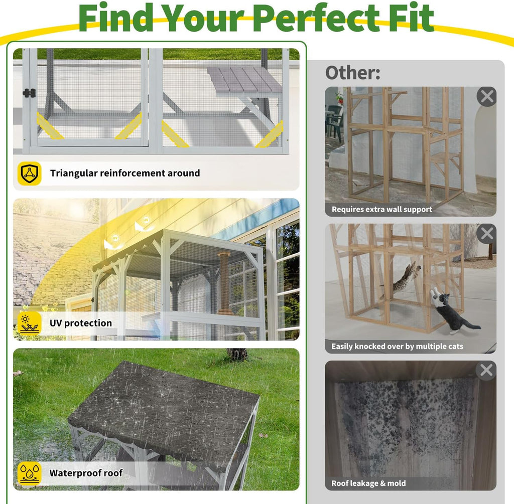 Large Catio Outdoor Cat Enclosure with Weatherproof Roof, 69.3" Walk-in Cat House for Multiple Cats, 3-Tier Wooden