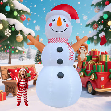 12ft Giant Snowman Inflatable Decor with Cute Squirrel Christmas Inflatable Yard Decor Build-in LED Outdoor Blow up
