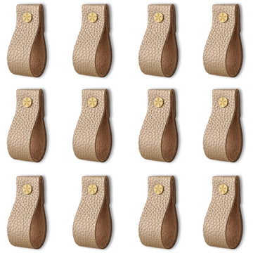 Leather Drawer Pulls, 12 Pcs Leather Pulls Handles, Handmade Leather Knobs Cabinet Hardware Drawer Pulls for Dresser