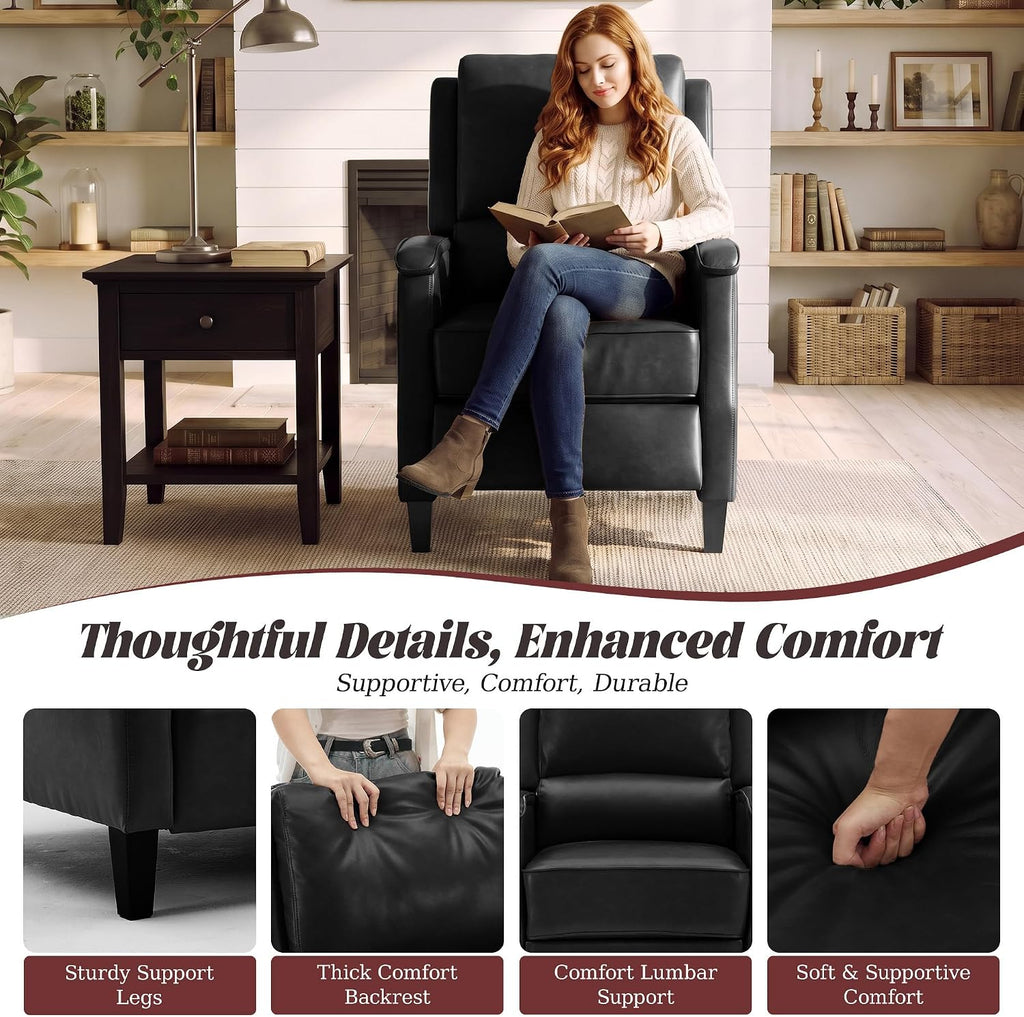 Recliner Chair, Faux Leather Push Back Recliner with Padded Seat, Mid Century Modern Lounge Armchair with Lumbar