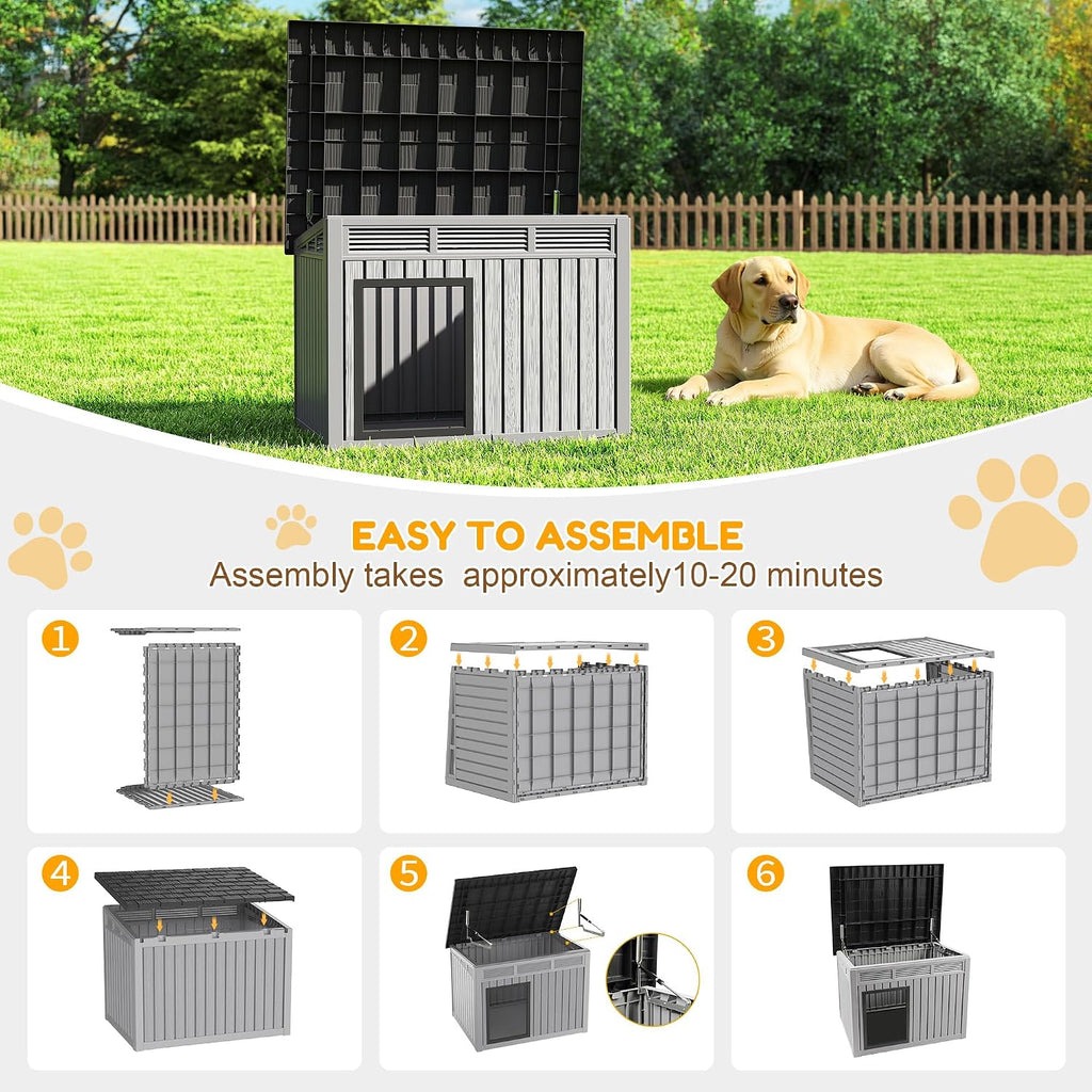 Large Dog House with Weatherproof Roof for Indoor & Outdoor Use - Big Dog House for Large Medium Dogs(42.8" L x 33" W