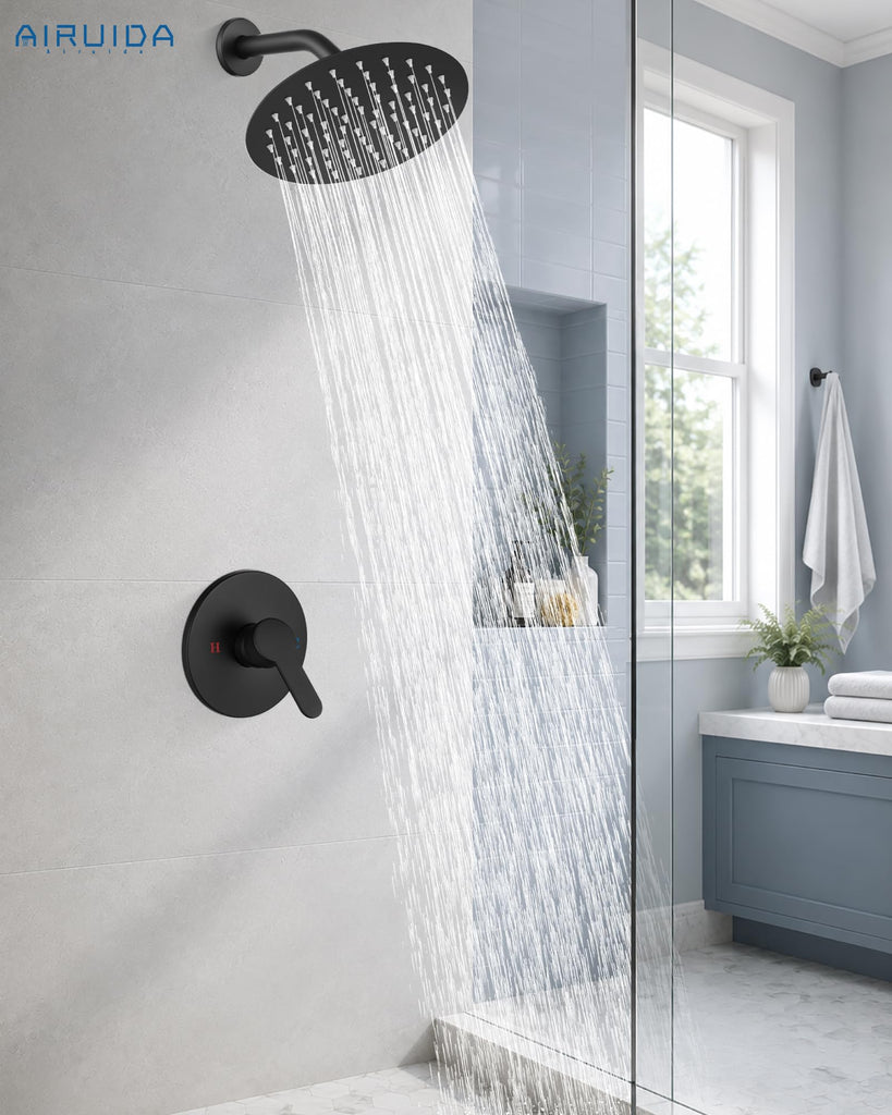 8 Inch Matte Black Shower Faucet Set,Shower Valve Kit
