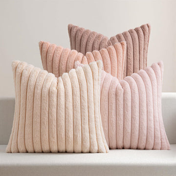 Faux Fur Plush Euro Decorative Throw Pillow Covers 24x24, Pink