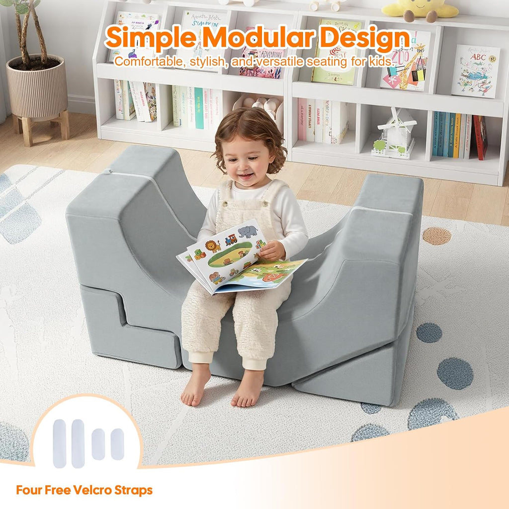 Modular Kids Couch with Slide & Stairs, Foam Play Sofa, Grey