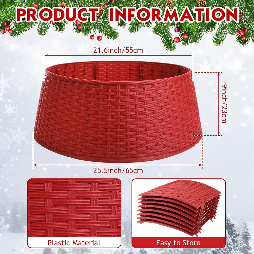 26 Inch Plastic Christmas Tree Collar, Large Woven Christmas Tree Collar Basket, Rustic Skirt Base Cover for Holiday