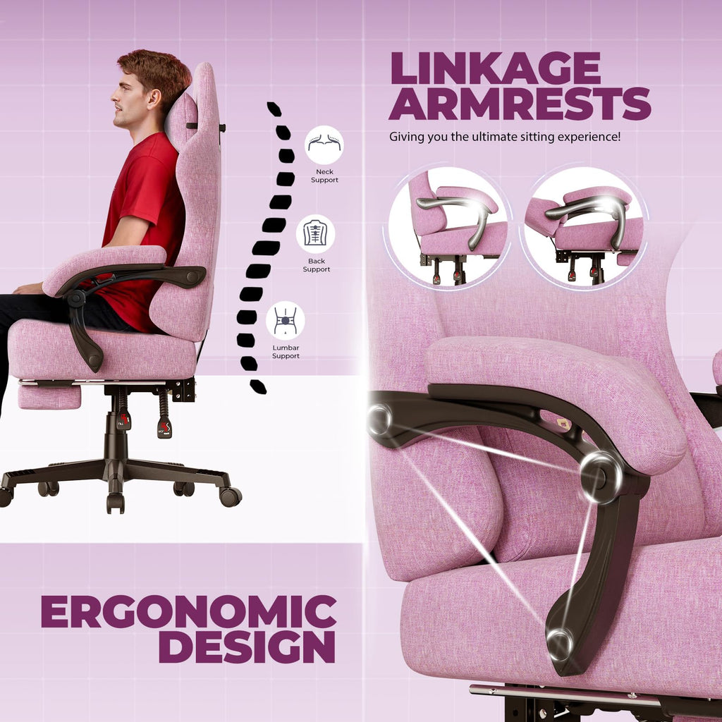 Big and Tall Gaming Chair with Pocket Spring Cushion, High Back Ergonomic Computer Chair with Footrest for Adults