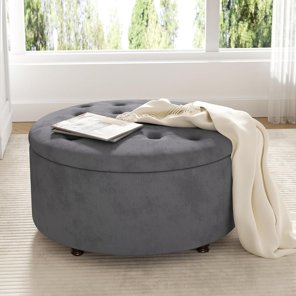 30 Inch Round Storage Ottoman,Modern Tufted Ottomans,Circular Coffee Table with Removable Top,Upholstered Large