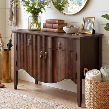 40" Fluted Buffet Cabinet, Sideboard Credenza with Drawer, Walnut