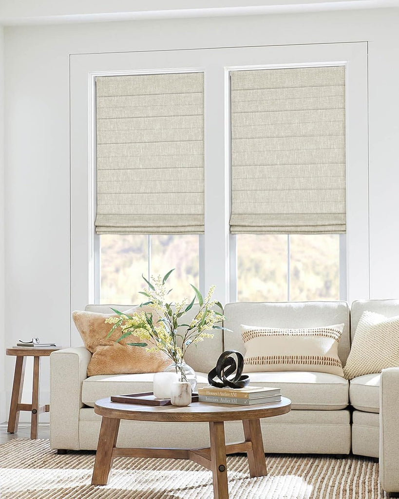No Tools No Drill Cordless Roman Shades, 31×64 in, Beige | Blackout Fabric, Room Darkening, UV Protection, Protecting