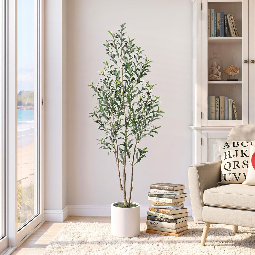6FT Olive Trees Artificial Indoor with White Planter