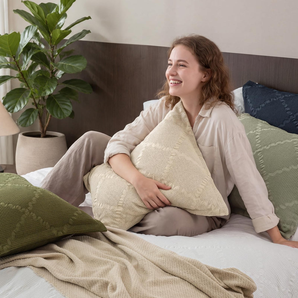 Luxury Textured Waffle Weave Duvet Cover Set, White