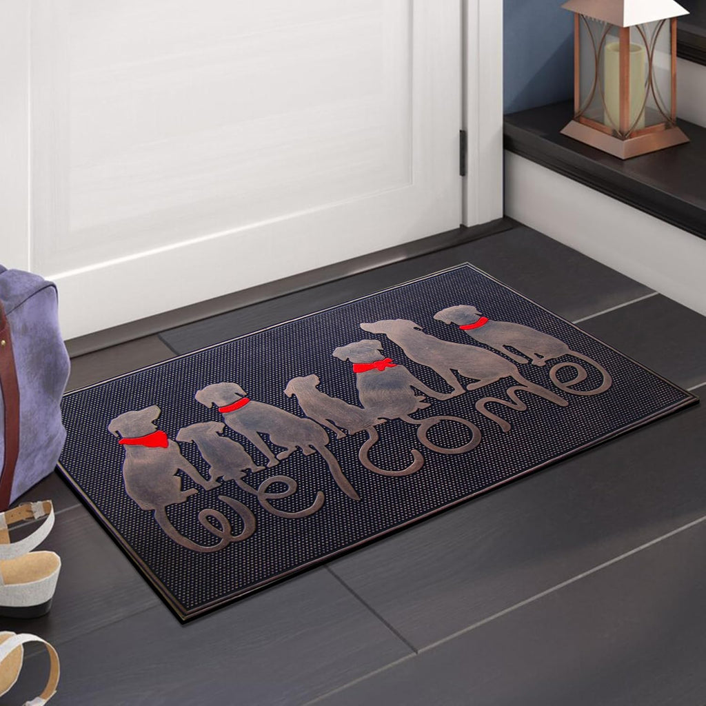 A1HC Rubber Welcome Doormat for Outdoor Indoor Entrance, Non-Slip Backing Front Door Mat for High Traffic Area Use