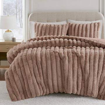 Jasmine Luxurious Plush King Comforter Set, 3 Piece, Mocha