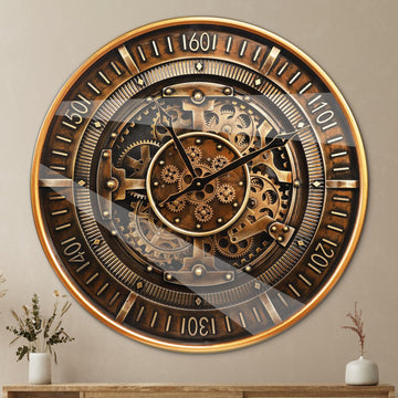 24 Inch Large Real Moving Gears Antique Brass Gold Metal Wall Clock