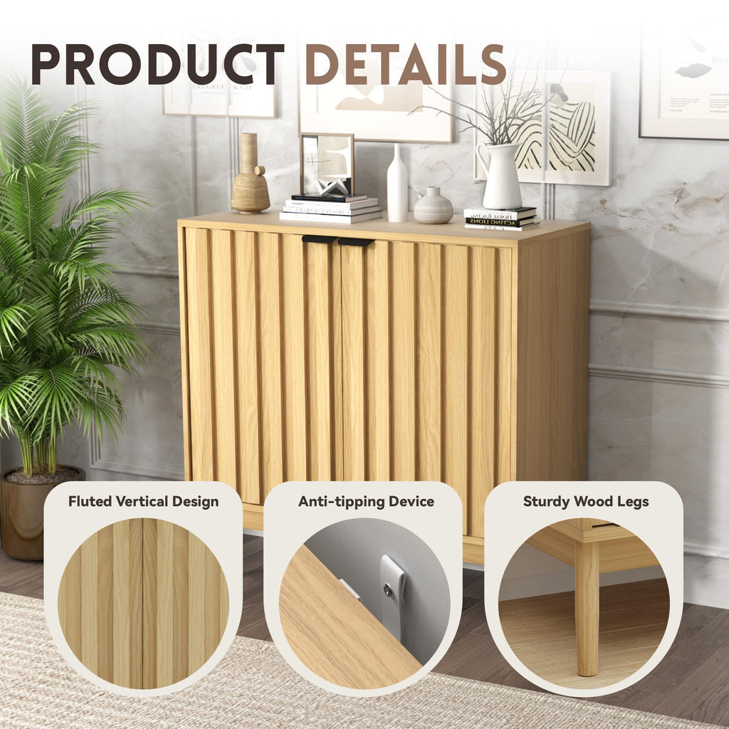 Fluted Buffet Cabinet with Storage, Accent Cabinets, Natural