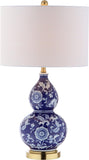 27" Blue/White Ceramic Chinoiserie Table Lamp, Traditional Floral Double Gourd Vase Lamp with White 