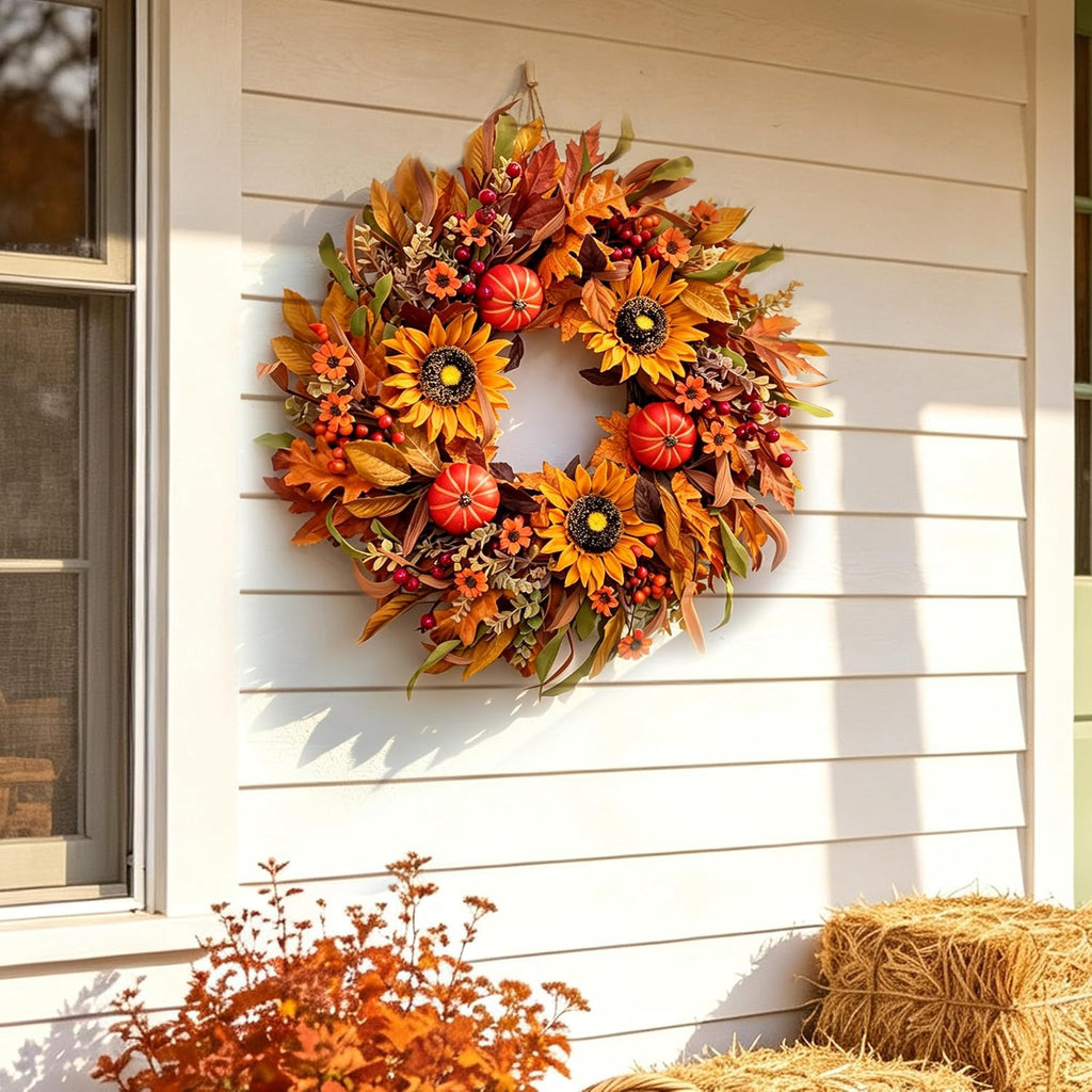 Fall Harvest Wreaths for Front Door - Farmhouse Thanksgiving Wreath Decor