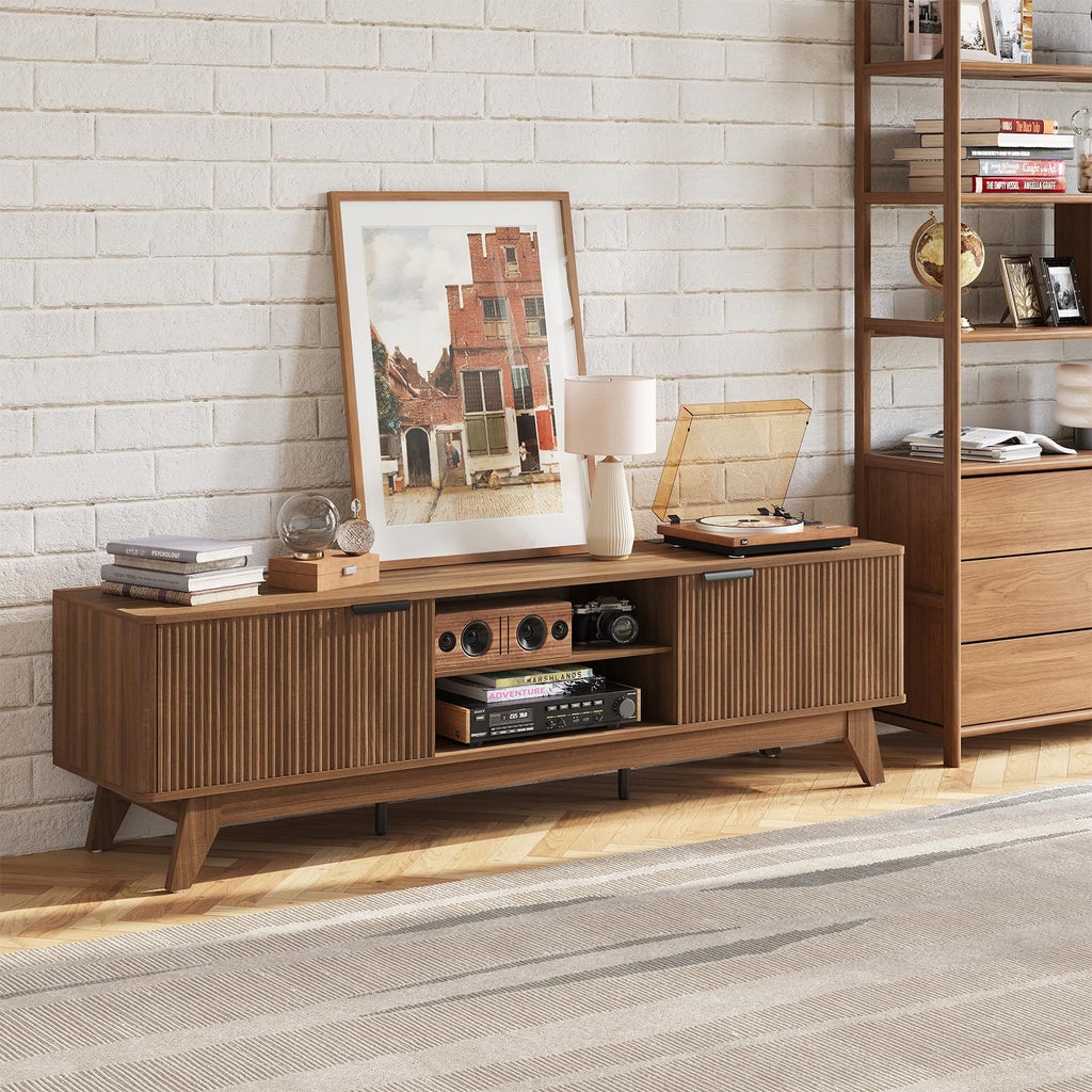 70" Mid Century TV Stand Entertainment Center Walnut Media Console