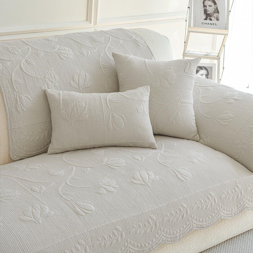 Couch Covers for Sofa Cotton Quilted Sofa Covers for Sectional Sofa(Khaki, 27.6"x27.6")
