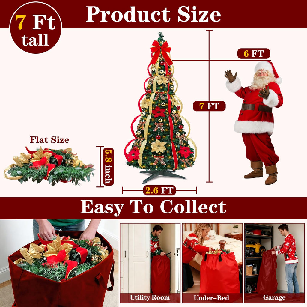 7 FT Prelit Pop Up 250 Warm White LED Lights Xmas Decoration