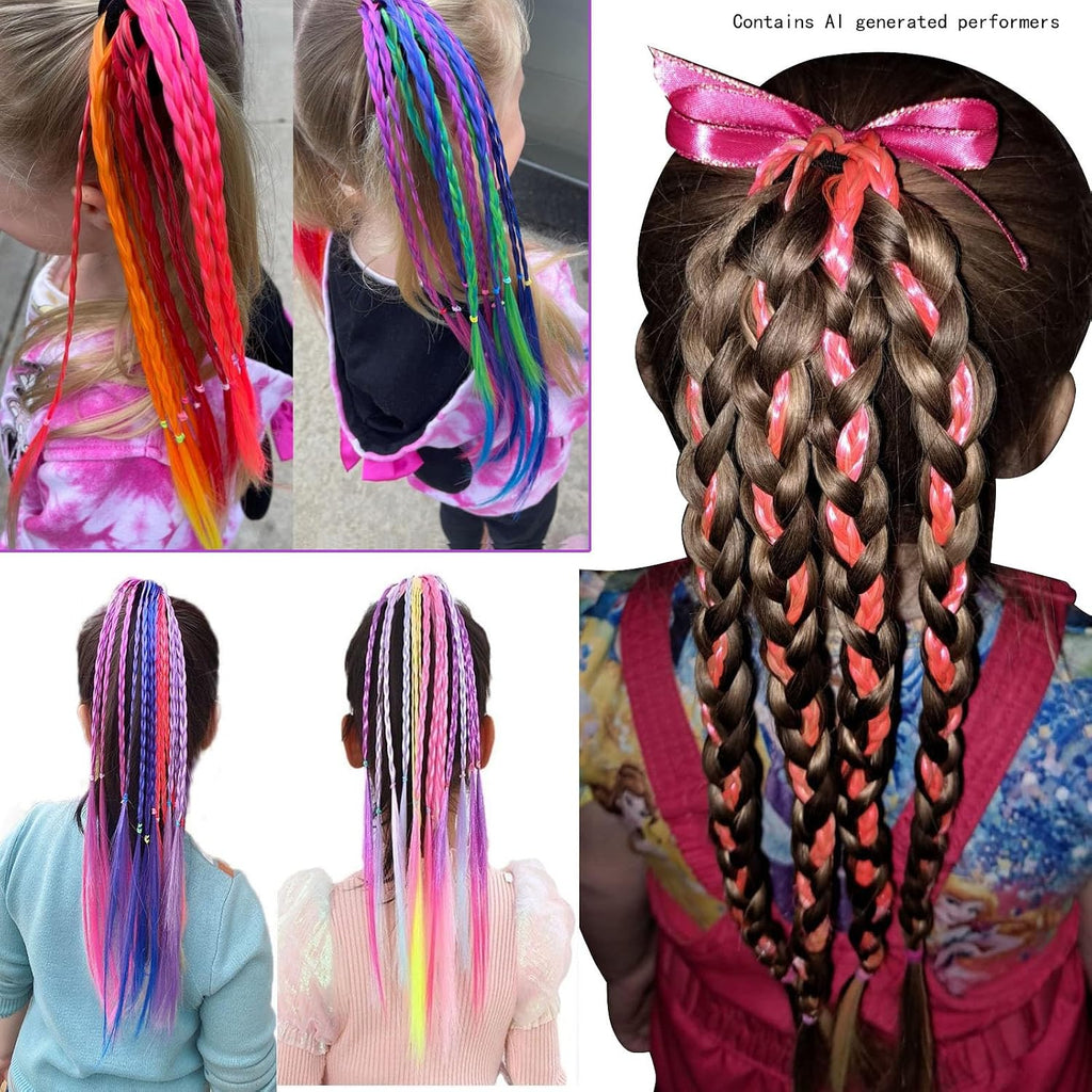 Kids Hair Accessories, Rainbow Braid Ponytail Extensions & Headbands