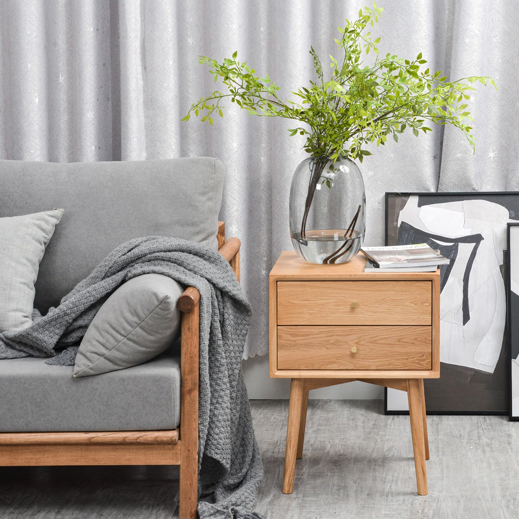 Night Stand, Midcentury Modern Solid Wood Nightstand with Drawer, Durable Sturdy Tall Bedside Tables with High Stool