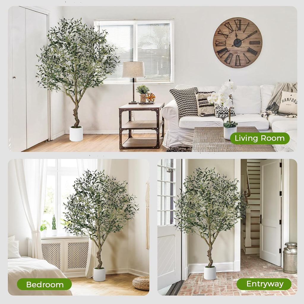 6FT Artificial Olive Tree in Pot, Faux Olive Tree w/Natural Trunk, Leaves