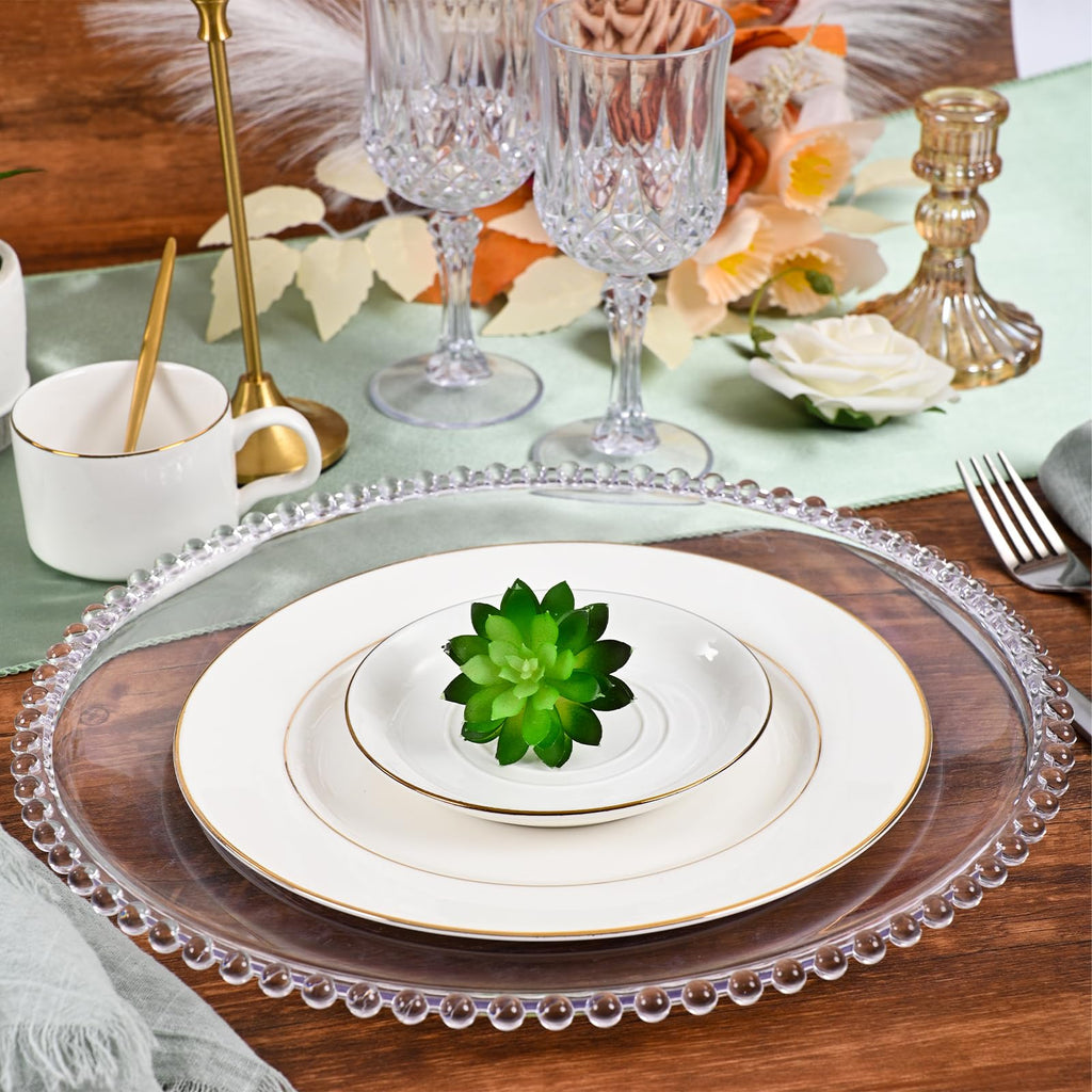 12 Pack 13 Inch Clear Charger Plates with Clear Beaded Rim